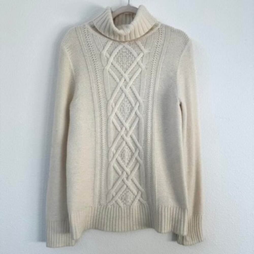 J.Crew Ivory Cable Knit Turtleneck Sweater - Size M